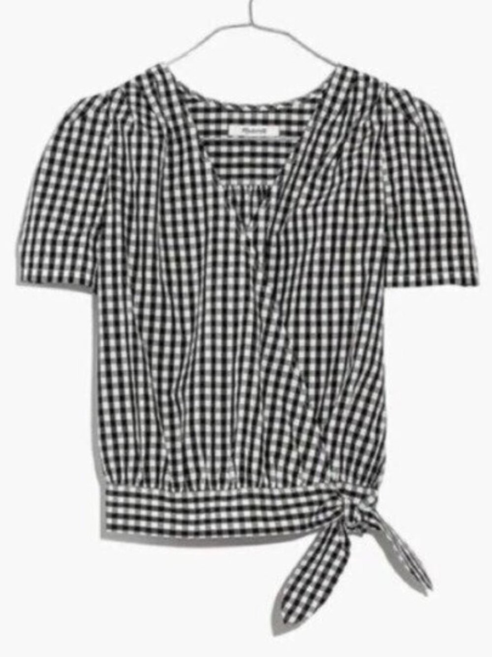 Madewell Gingham Wrap Top Mod Cottagecore Feminine Puff Sleeves